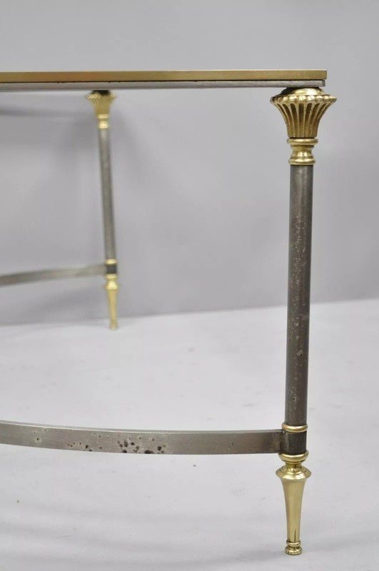 Italian Neoclassical Maison Jansen Style Steel & Brass Marble Top Coffee Table gallery