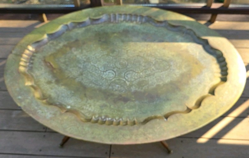 Vintage MCM Moroccan Heavy Brass Coffee Table 46″ X 33.5″ Folding Spider Legs