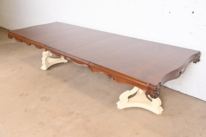 Karges Regency Burled Walnut Double Pedestal Extension Dining Table, Refinished gallery