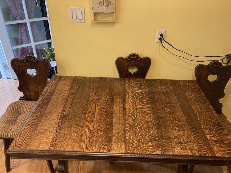 Antique Tiger Oak 48" Long Kitchen Table With 4 Chairs gallery