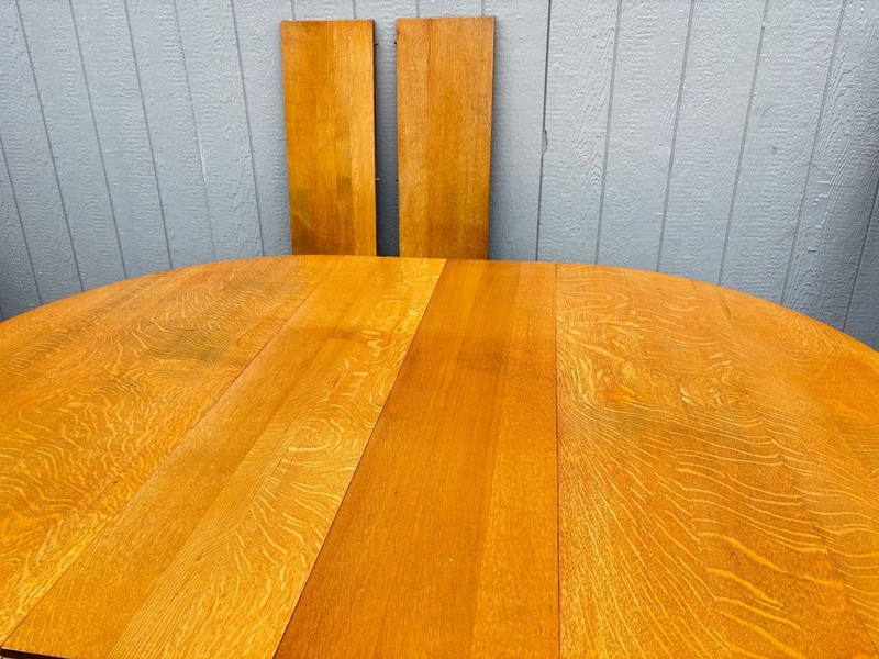 67359 Antique Round Oak Dining Table with Pedestal Base and 4- 12'" Wide Leaves gallery