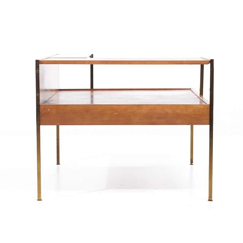 Milo Baughman for Murray Furniture Mid Century Maple and Brass Corner Side Table gallery