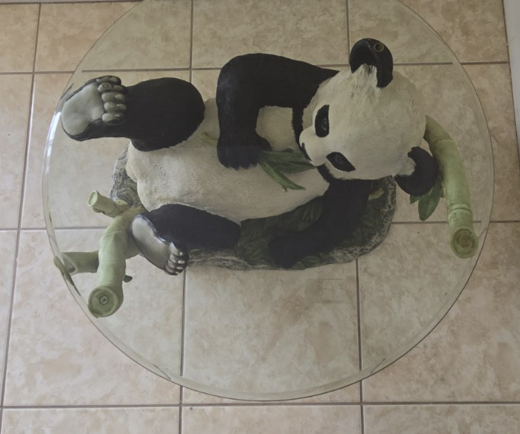 Vintage Retro Panda Coffee Table Heavy Resin Base Glass Top 70s Kitsch Decor gallery
