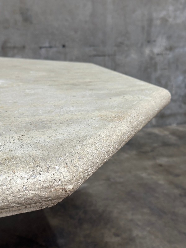 Michael Taylor Cast Stone Pedestal Center Table, Hexagonal Top, Antiqued gallery