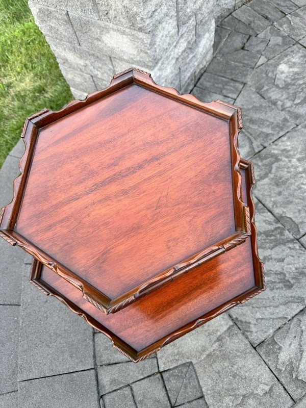 VTG Chippendale Style 2 Tier Pie Crust Carved mahogany Table Claw Foot 31x26” gallery
