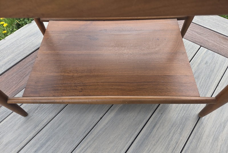 Vintage Mid Century Mersman 2 Tier Walnut End/Side Table with Drawer gallery