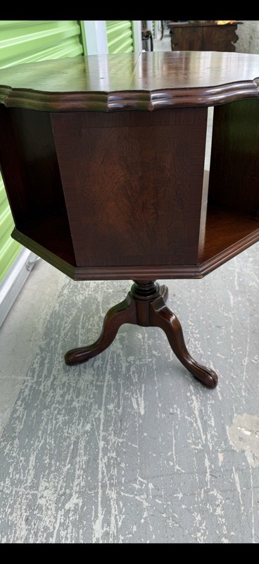 Mahogany octagonal revolving bookcase table with Queen Anne-style cabriole legs gallery