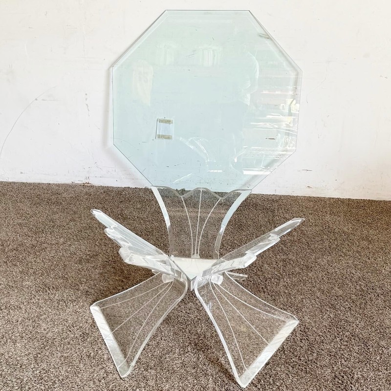 Postmodern Octagonal Beveled Glass Top Lucite Coffee Table gallery