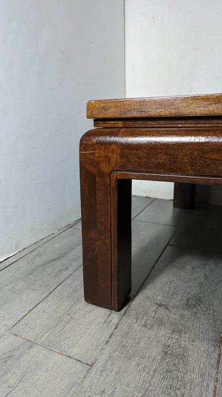 Vintage Asian Ming Style Solid Wood Coffee Table Inlaid Burl Mosaic Parquet Top gallery