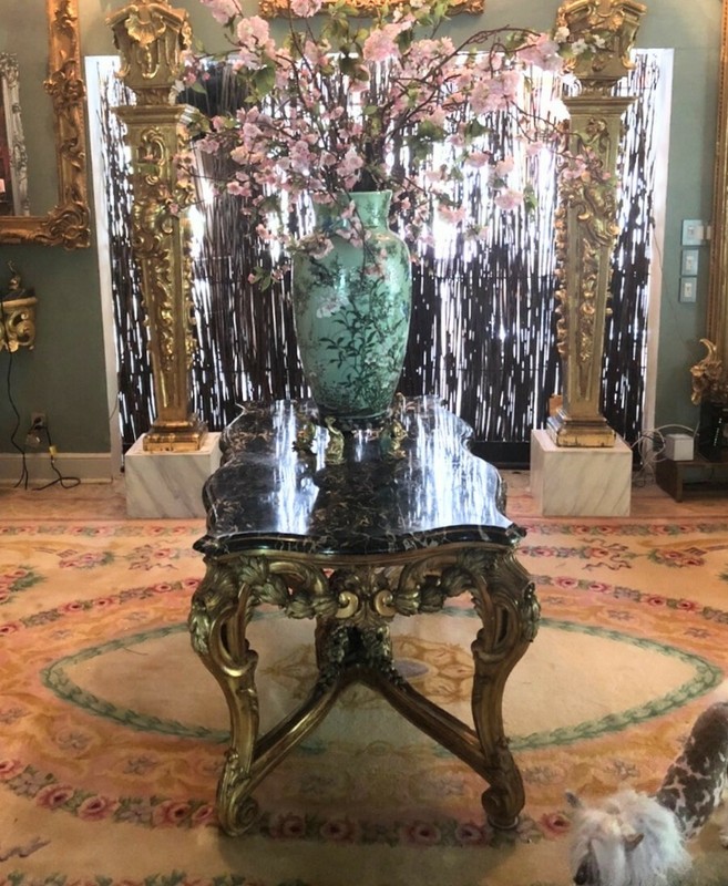Louis XV Table , 19th Century , Grand & Sculpted w rare Saint Laurent Marble Top gallery