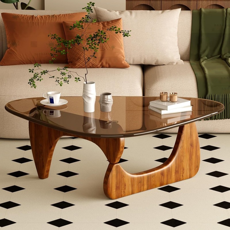 Coffee Table Modern Wood Glass Top Triangular Living Room Center Table gallery