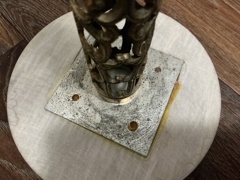 Vintage Reticulated Solid Brass Marble Top Freestanding Ashtray approx 18” gallery