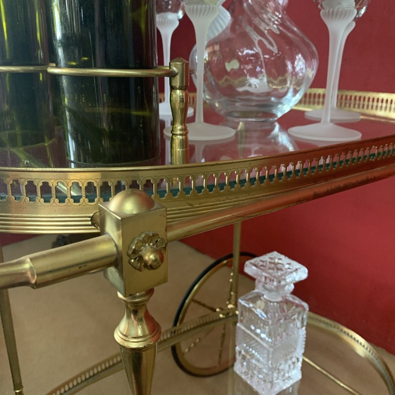 VTG Brass Italian Neoclassical 2 Tier Bar Cart Oval Glass Style of Maison Jansen gallery