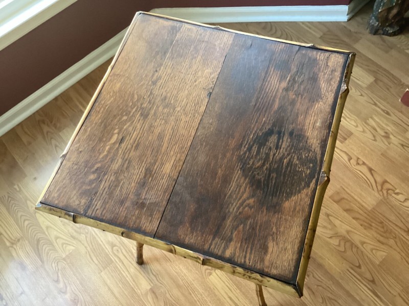 Antique Bamboo & Oak Aesthetic Movement Victorian Side Parlor Lamp Table 29x19sq gallery
