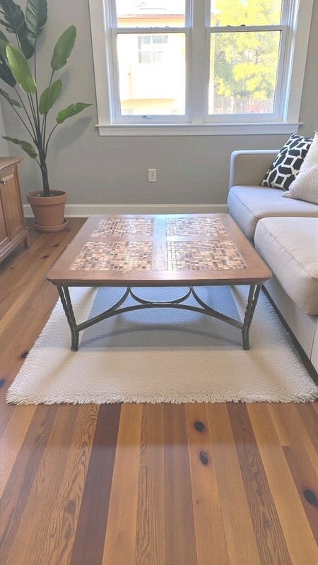 Vintage Wooden Coffee Table with Mosaic Tile Inlay & Metal Base gallery