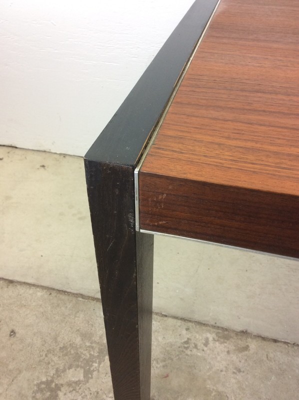 Mid Century Modern Rectangular Teak Dining Table with Black Painted Legs gallery