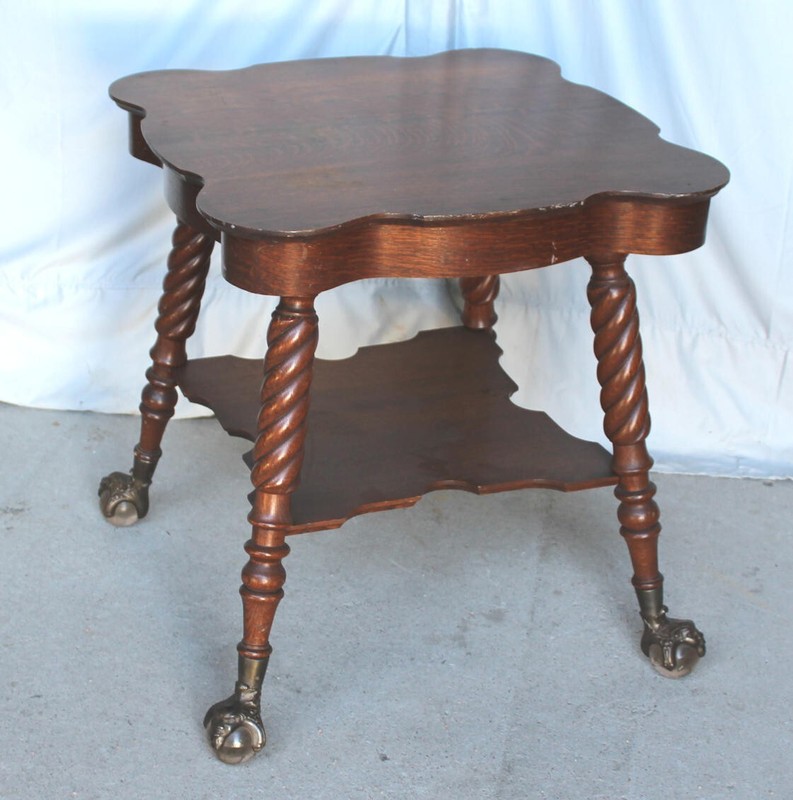 Antique Claw Glass Ball Oak Lamp Table gallery