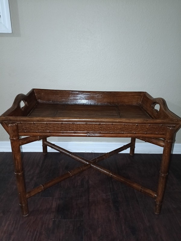 1960s Fauxl Bamboo And Rattan Folding Tray Table gallery