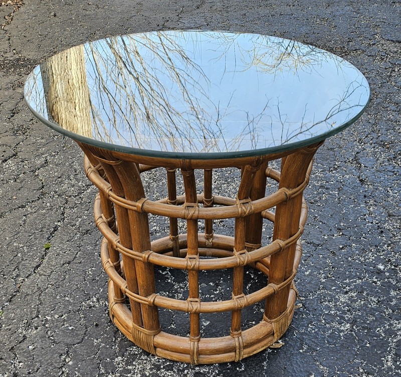 Vintage Brown Jordan Circular Bamboo Side Table gallery