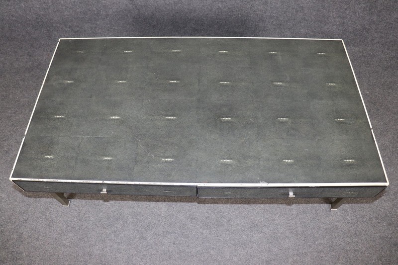 Maitland Smith Art Deco Style Metal Faux Shagreen Coffee Table gallery