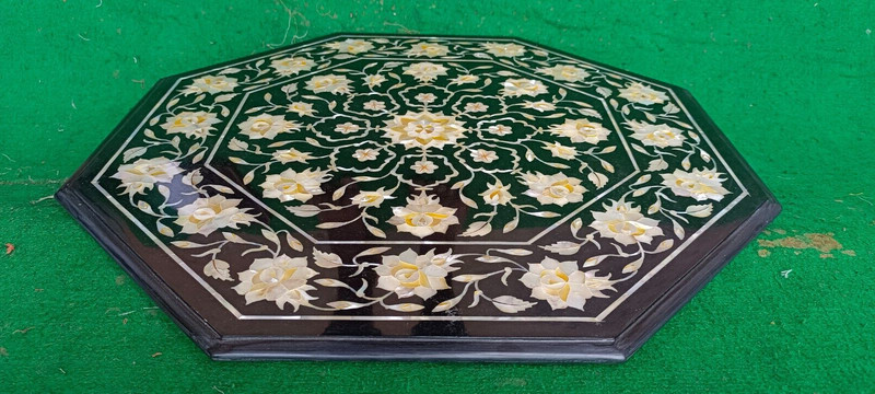 Luxury Marble Round Coffee Table Top Mother Of Pearl Inlay Stone With Floral Art gallery