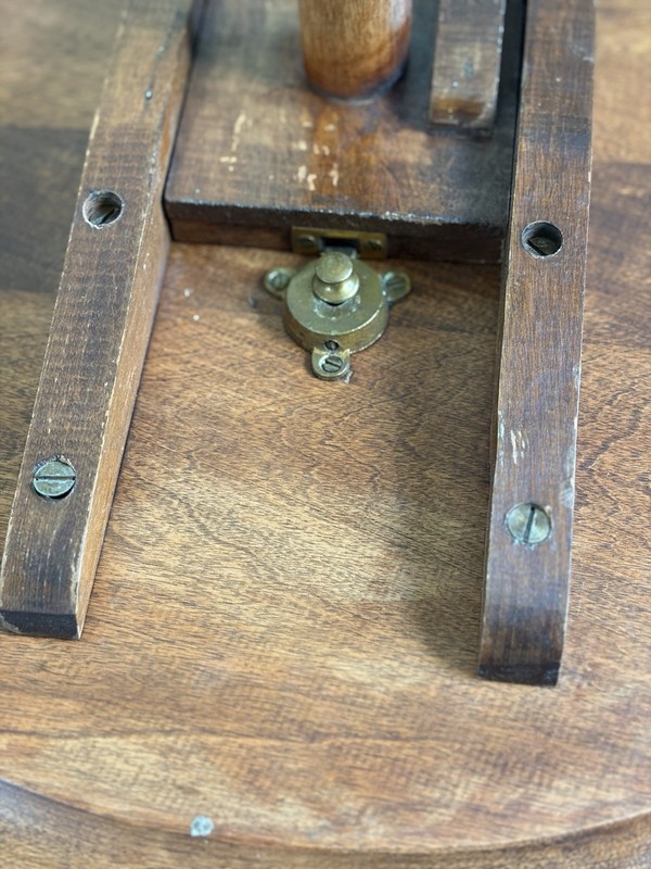 Antique Colonial-style cherry wood side table with original hardware & glass top gallery