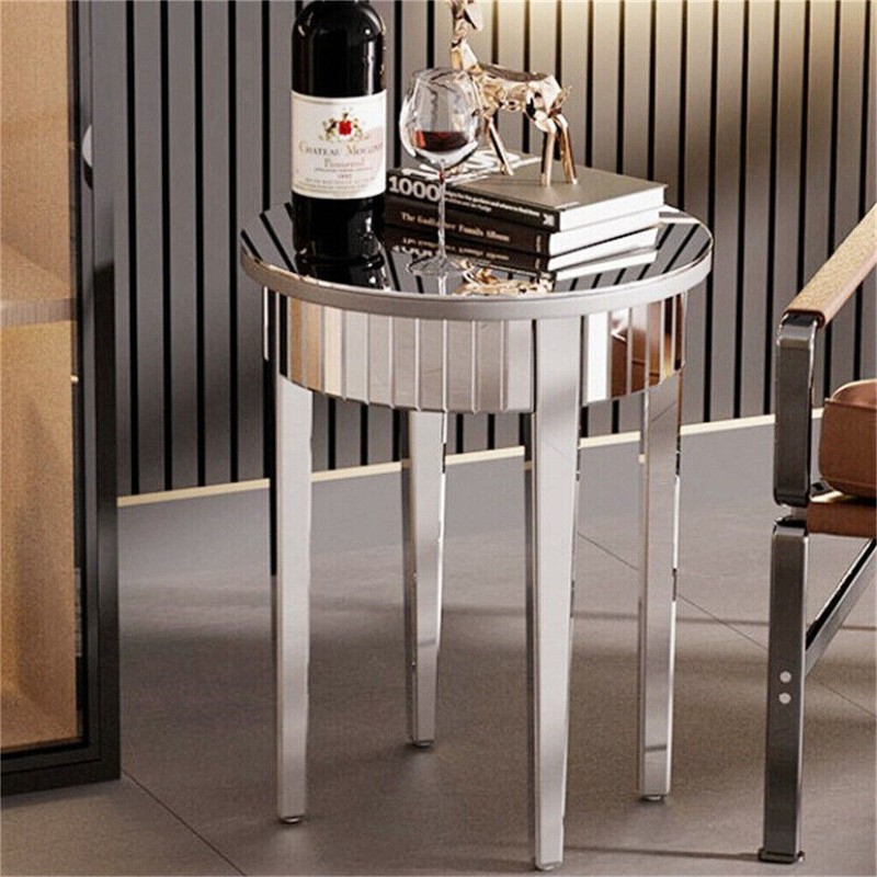 Chic Glass Mirrored Sofa Bedside Table Storage Display New Accent Nightstand
