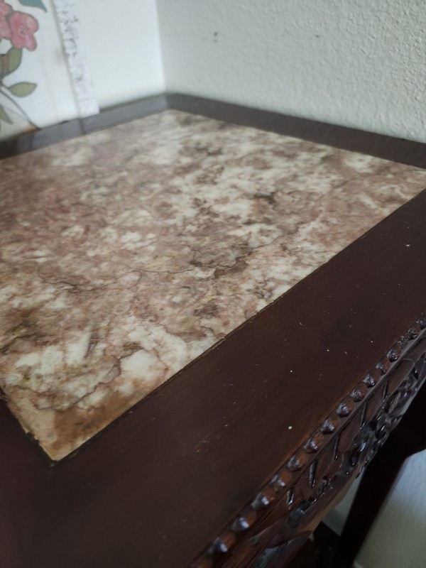 2 Chinese Handcarved Side Tables Marble Inserts. Great Condition 36" H Pedestals gallery