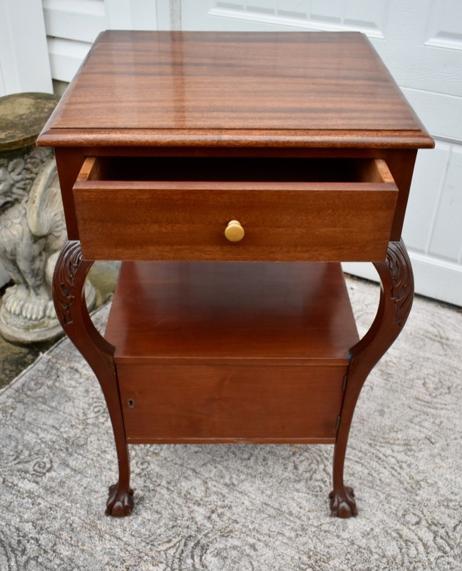 Antique Carved Mahogany Chippendale Style Stand w/Drawer & Locking Door gallery