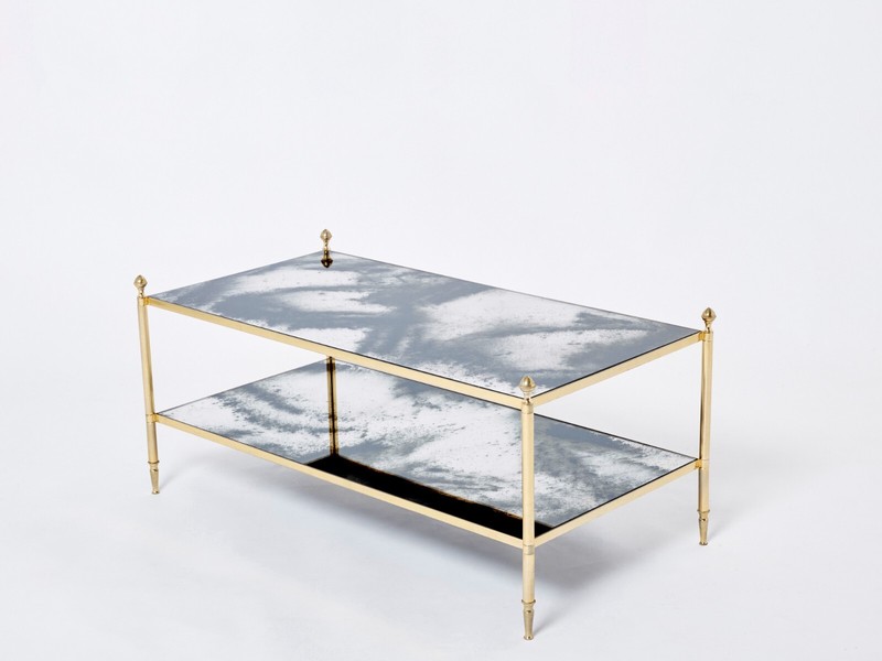 Maison Jansen brass chrome mirrored two-tier coffee table 1970s gallery