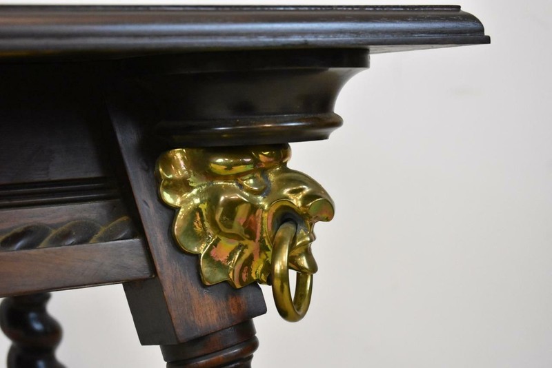 Antique Solid Mahogany Library Table Rope Turned Legs Lion Head Details gallery