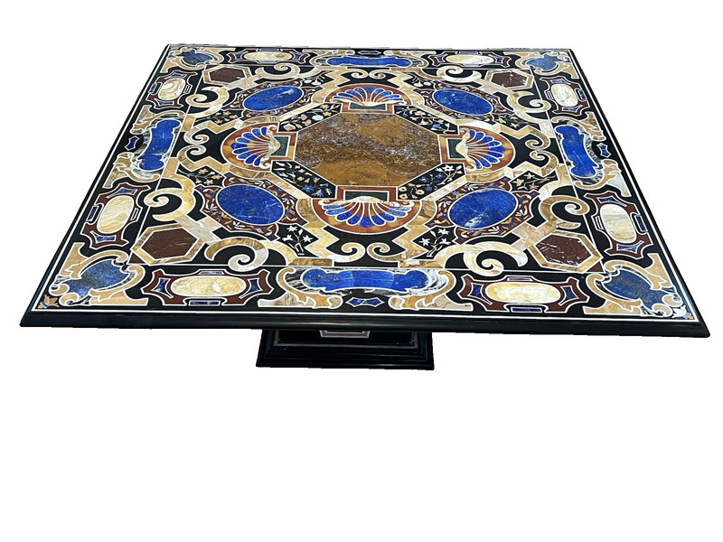 Italian Marble Pietra Dura Center Table – Intricately Inlaid Stone Top