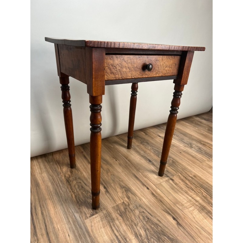 Antique Sheraton One Drawer Tiger Maple Stand c. Mid 19th C. gallery