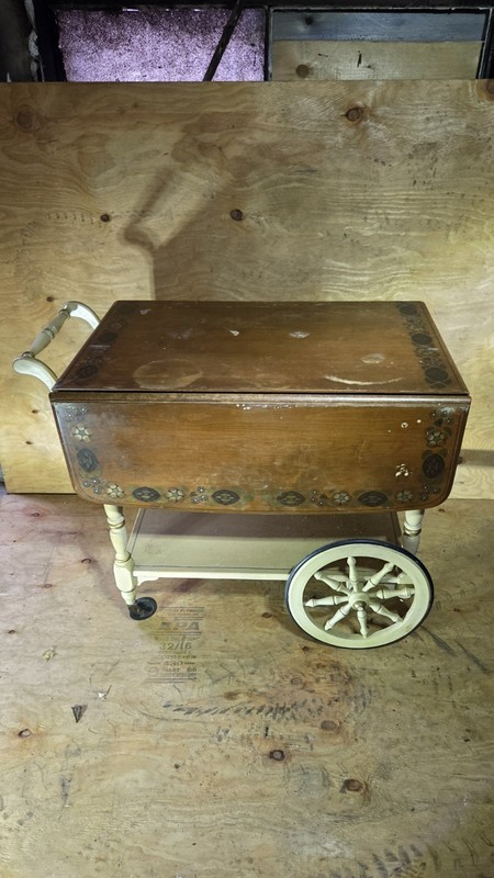 Vintage Drop-Leaf Wagon Wheel Cart Table