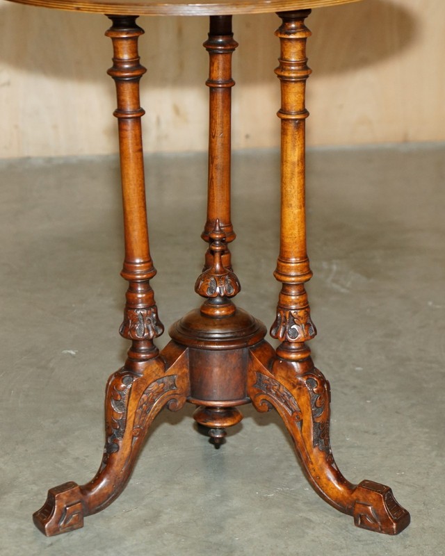 ANTIQUE MAHOGANY SATINWOOD & WALNUT CHESS GAMES TABLE WITH LOVELY TURNED BASE gallery
