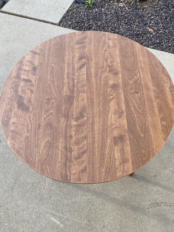 Ethan Allen Heirloom Maple Nutmeg 36” Round Extension Formica Top Dining Table gallery