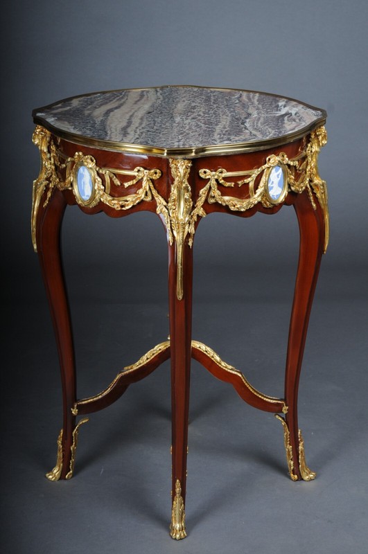 Magnificent Side Table with Bronze Louis XV Marble Beechwood gallery