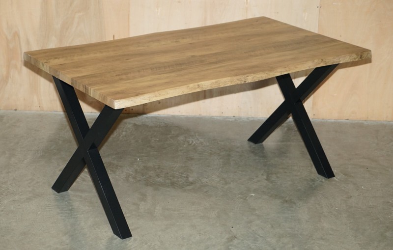 DECORATIVE CONTEMPORARY X FRAMED DINING TABLE & BENCHES PART OF A DINING SUITE gallery