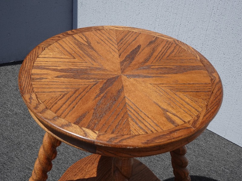 Vintage French Country Oak Barley Twist Side Table 28"H Brass Ball & Claw Feet gallery