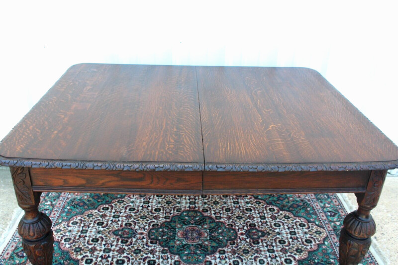 French Antique Tiger Oak Renaissance Kitchen Dining Table Circa 1880 gallery