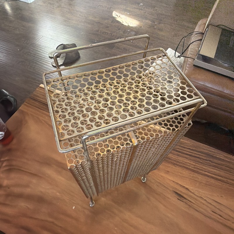 Vintage Wire Rack Mesh Metal Stand Side Table with Pen Holder 1950s Original gallery