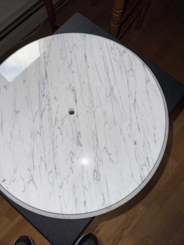 Vintage Solid Replacement 18” Marble Table Top (Italy) White & Gray Veining gallery