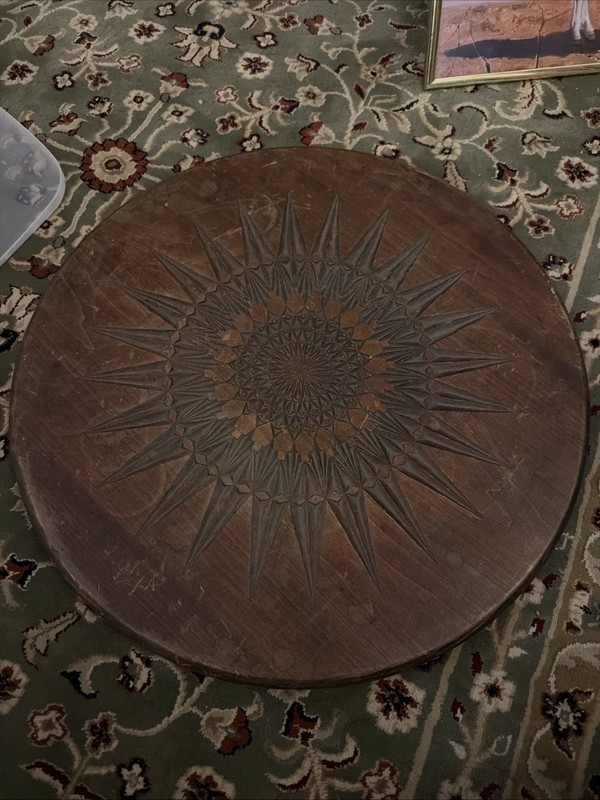 Vintage Intricate Etched Sun Round Wooden Table Top Or Wall Art 18 X 18