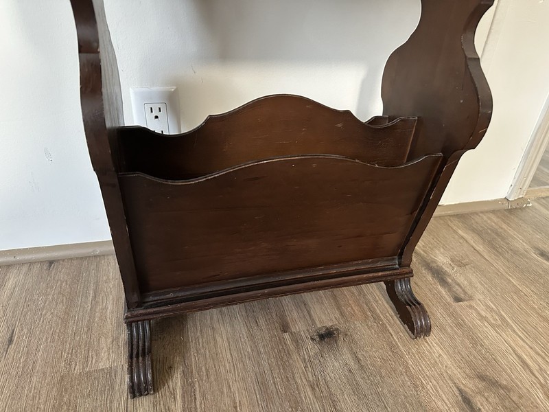 Vintage Walnut Magazine Rack Scrolled Carved Traditional Lamp End Table gallery