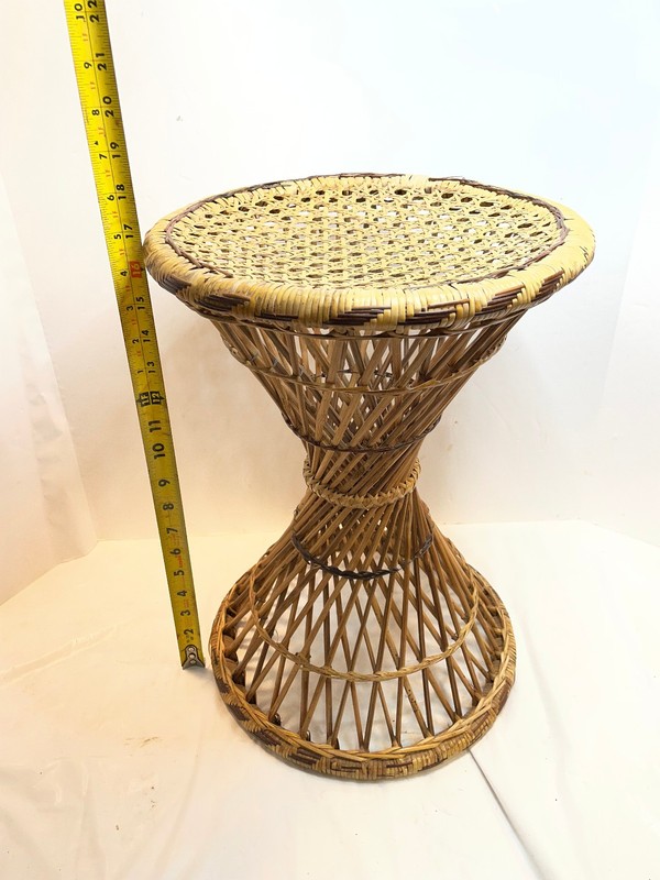 Vintage Wicker Rattan End Table Plant Stand Round Hour Glass 17" x 12.25" gallery
