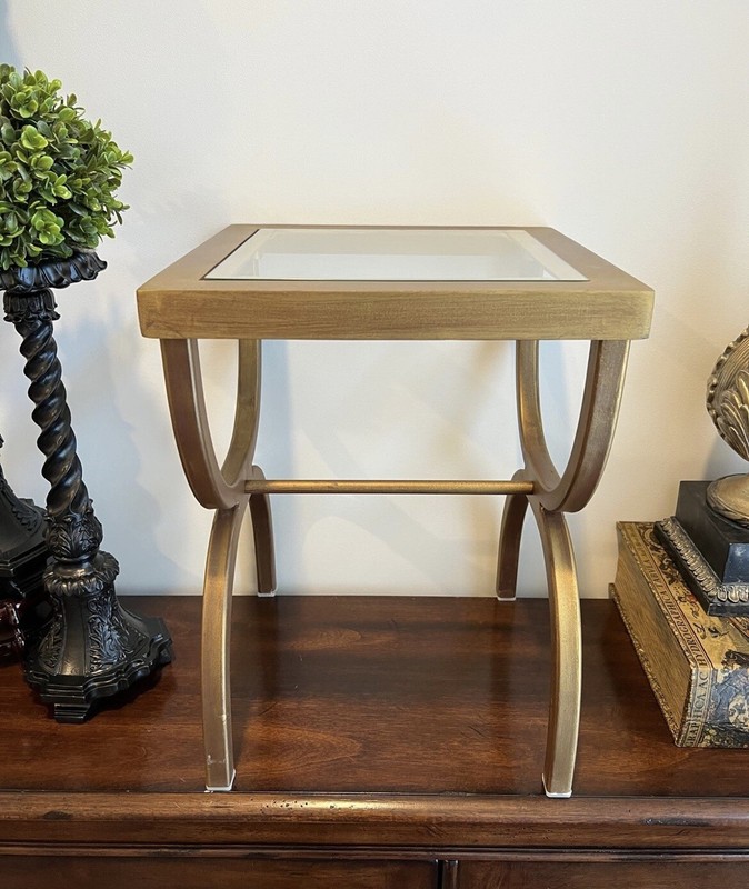 VICTORIAN FRENCH ESTATE BRASS Gold PLANT STAND MCM HOLLYWOOD REGENCY TABLE GLASS