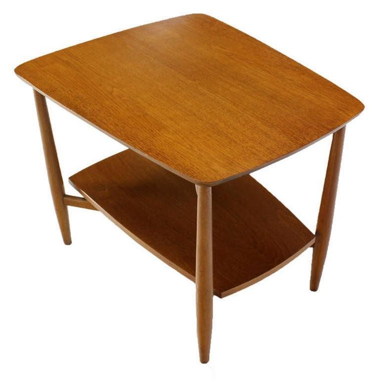 Mid-Century Modern Two Tier One Drawer Walnut End Side Table by John Stuart MINT gallery