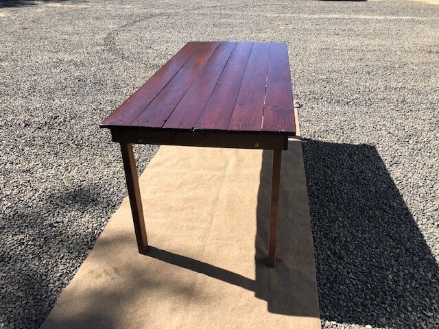 vintage farm table, brand new, deep brown, available in 6-foot and 8-foot length gallery