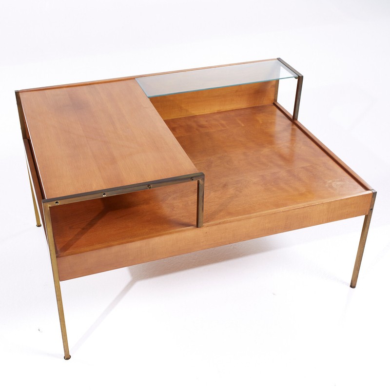 Milo Baughman for Murray Furniture Mid Century Maple and Brass Corner Side Table gallery