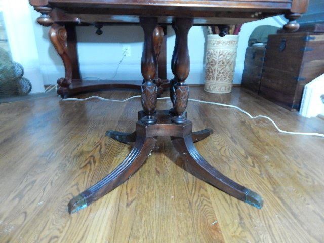 Antique Mahogany Drop Leaf Table W/ Tooled Leather Top and Leaves gallery